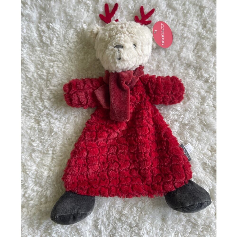 Demdaco Reindeer Cozie Lovey Rattle Plush Baby Security Blanket Red NEW LAST ONE